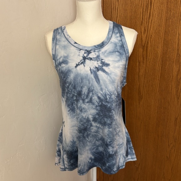 90 Degrees blue tie-dye racerback tank w/ back slit M - Picture 3 of 11